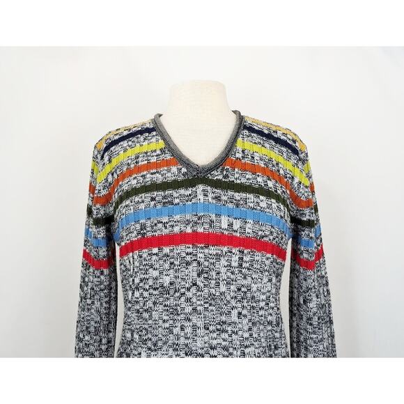 Vintage Y2K Sweater Colorful Stripe Space Dye Knit V-Neck Juniors Size XL - Picture 2 of 6